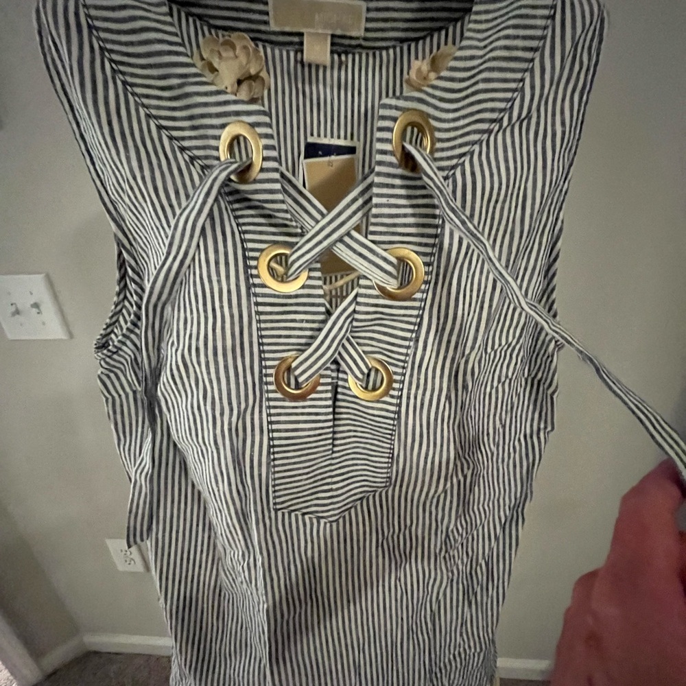 Michael Kors Striped Sleeveless Top with Gold Details - Picture 3 of 8
